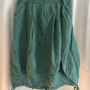 Teal A-Line Skirt Ladies balloon skirt 100% linen size medium drawstring sides